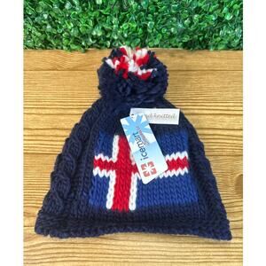 New Hand Knitted Icelandic Flag Hat Beanie Icemart Souvenirs Gift Teen Adult